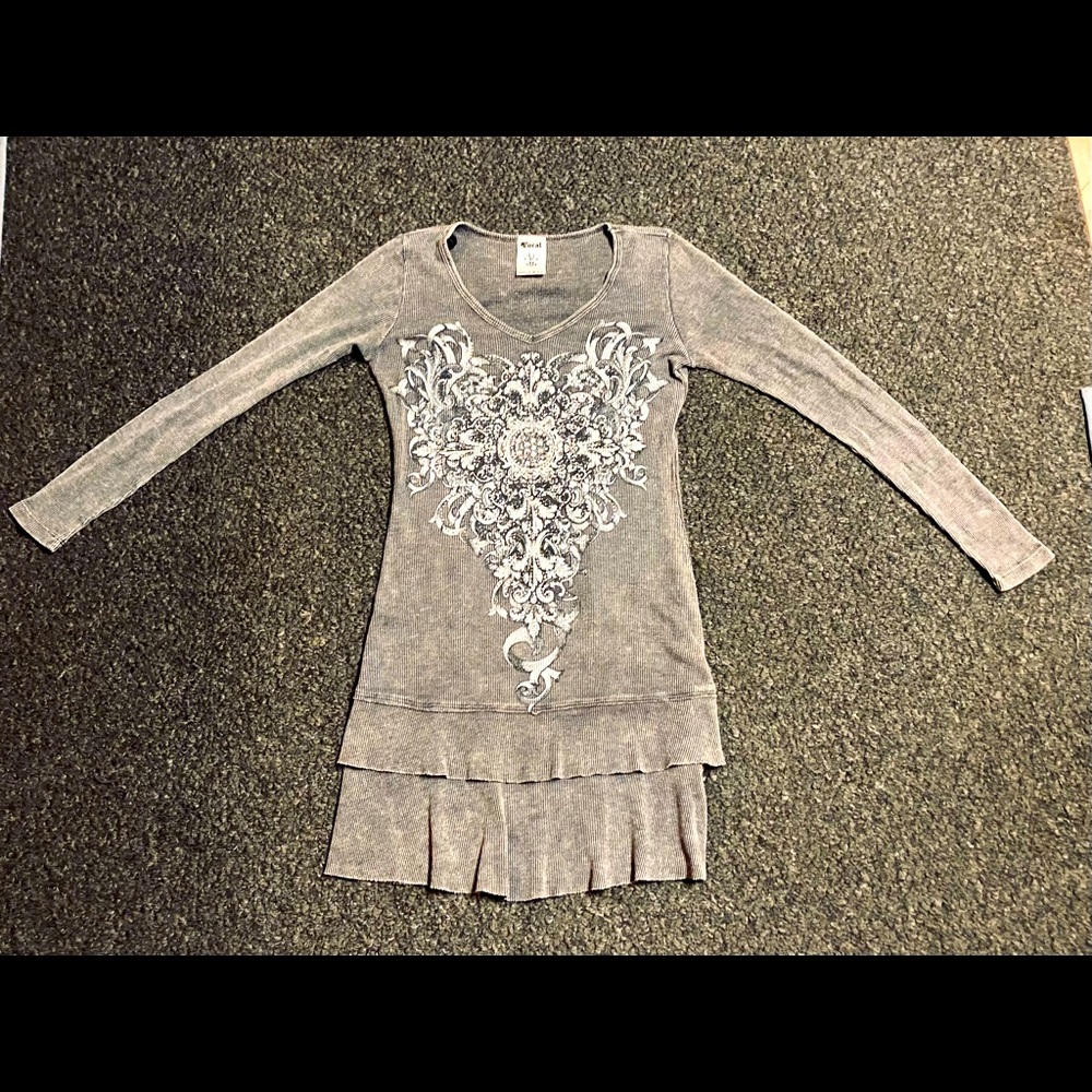 Vocal V-Neck Thermal Embellished Long Sleeve Dress